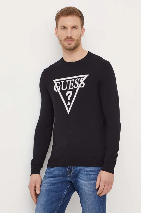 czarny Guess sweter z domieszką jedwabiu BRODY Męski