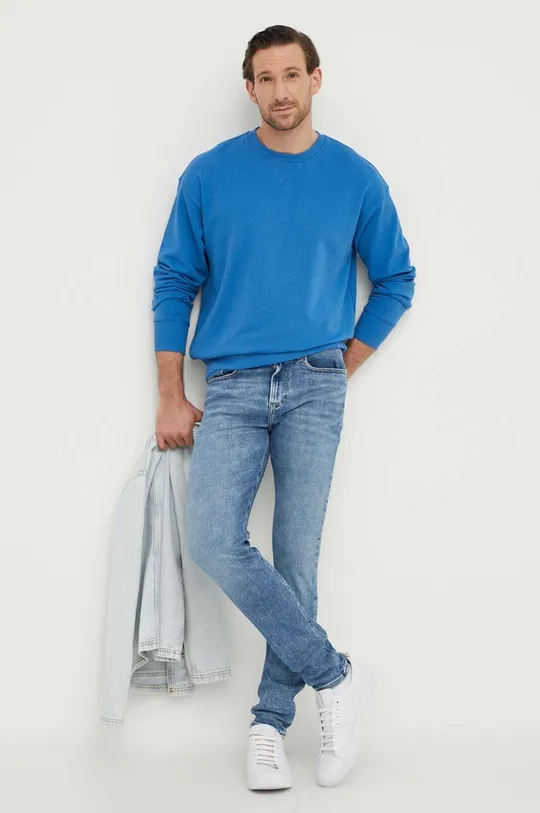 Bombažen pulover United Colors of Benetton modra