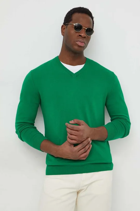 πράσινο Βαμβακερό πουλόβερ United Colors of Benetton Ανδρικά
