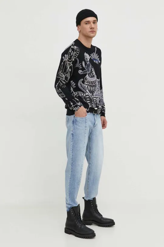 Pamučni pulover Desigual crna