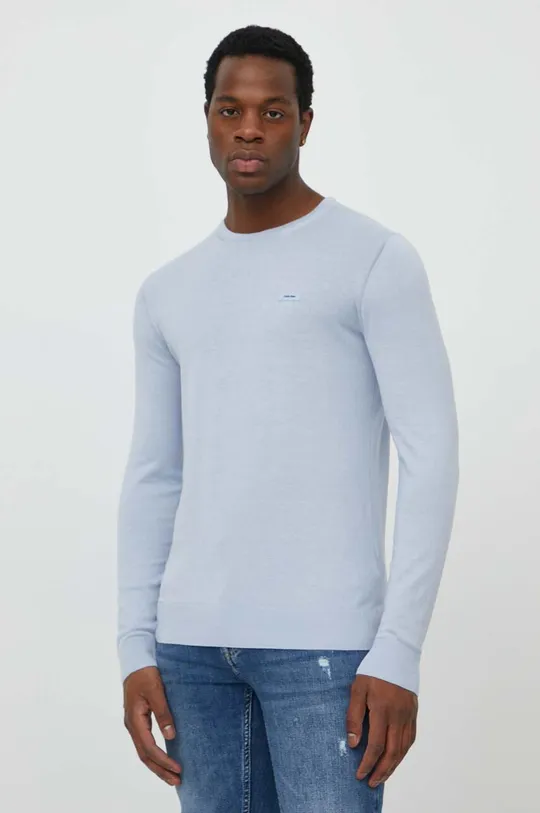 niebieski Calvin Klein sweter z domieszką jedwabiu Męski