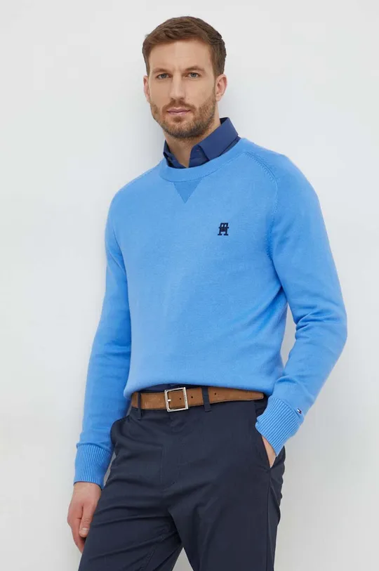modra Bombažen pulover Tommy Hilfiger