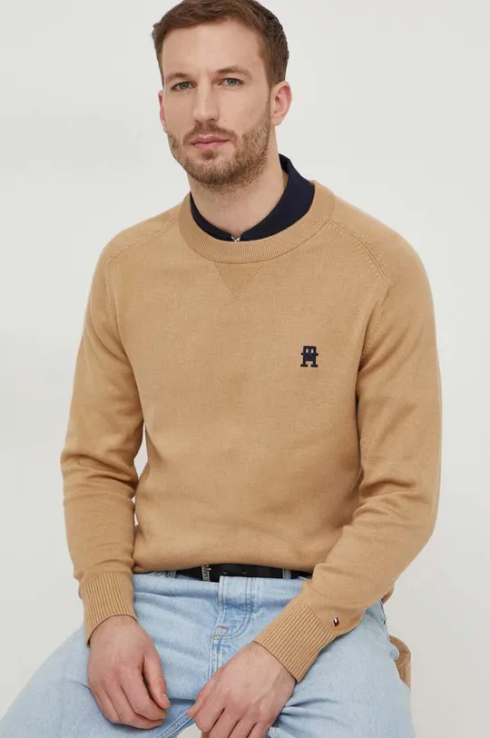 bež Bombažen pulover Tommy Hilfiger Moški