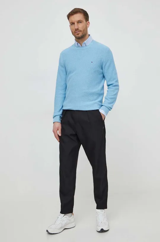 Bombažen pulover Tommy Hilfiger modra