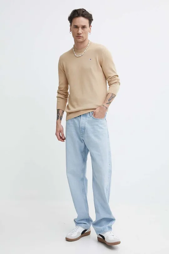 Βαμβακερό πουλόβερ Tommy Jeans μπεζ
