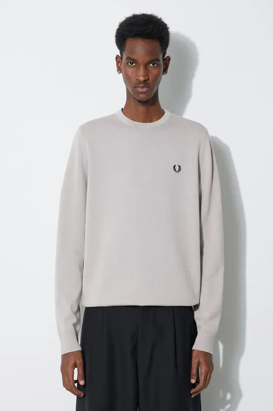 beżowy Fred Perry sweter wełniany Classic Crew Neck Jumper