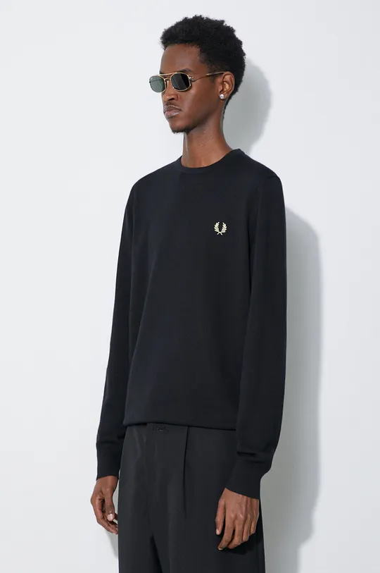 czarny Fred Perry sweter wełniany Classic Crew Neck Jumper
