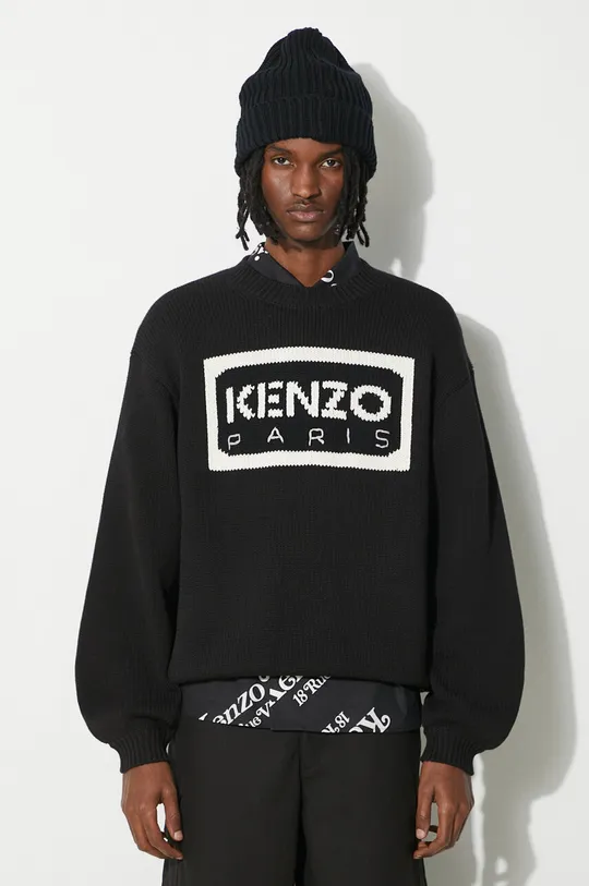 czarny Kenzo sweter z domieszką wełny Bicolor Kenzo Paris Jumper Męski