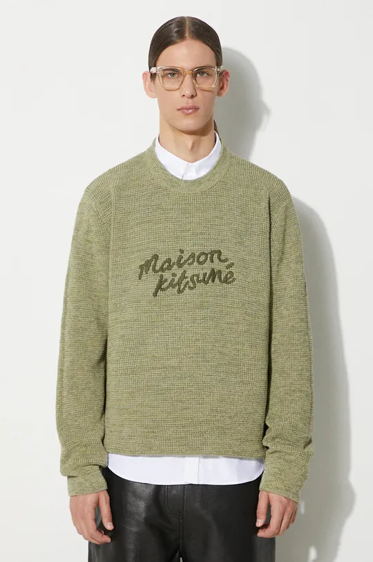 verde Maison Kitsuné pulover de bumbac Handwriting Comfort Jumper De bărbați