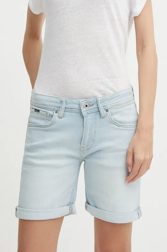 niebieski Pepe Jeans szorty jeansowe SLIM SHORT MW Damski