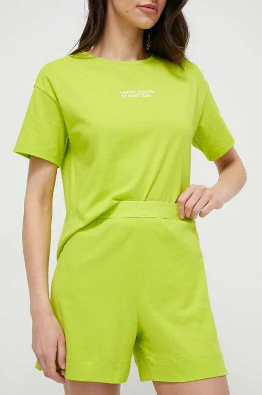 zöld United Colors of Benetton pamut rövidnadrág otthoni viseletre Női