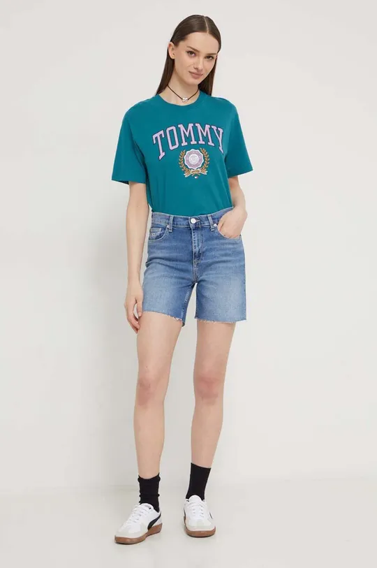 Rifľové krátke nohavice Tommy Jeans modrá