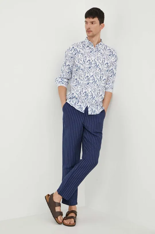 Lanene hlače Polo Ralph Lauren mornarsko plava