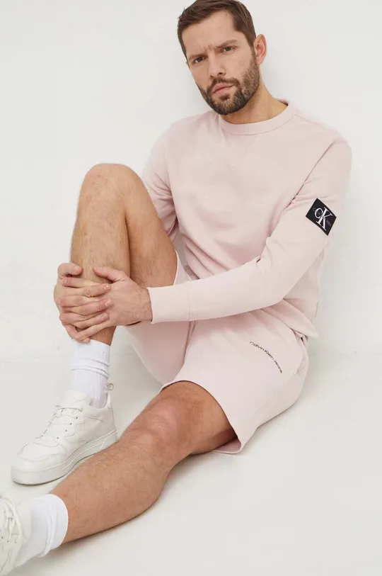 Βαμβακερό σορτσάκι Calvin Klein Jeans ροζ