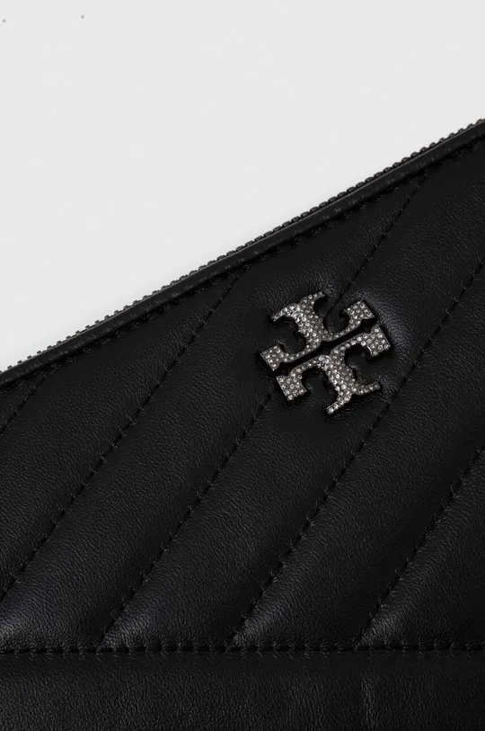 čierna Kožená listová kabelka Tory Burch Kira Chevron Pave Logo Pouch