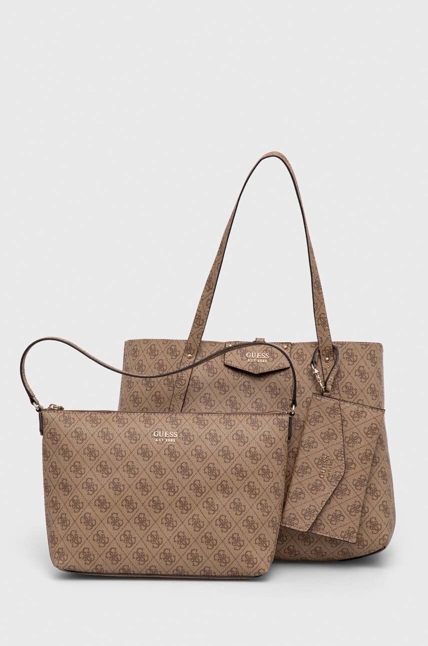 Guess Eco Brenton 2-in-1 Shopping Bag & Clutch Brown Logo