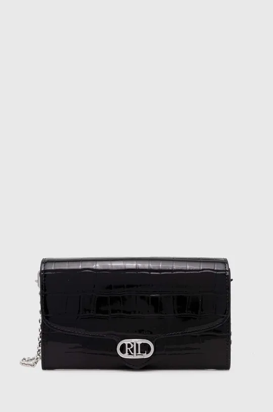 μαύρο Δερμάτινη τσάντα ώμου Lauren Ralph Lauren Γυναικεία