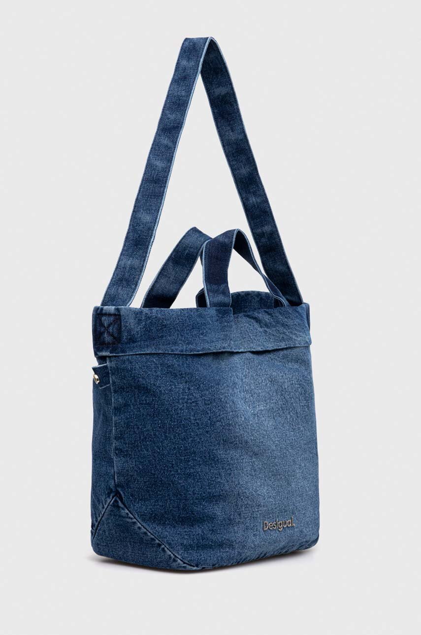 Borsa Shopping Desigual Priory - In Denim E Nylon Blu - Con Tracolla E Necessaire Rimovibile