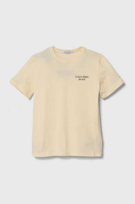 бежевый Детская хлопковая футболка Calvin Klein Jeans Для мальчиков