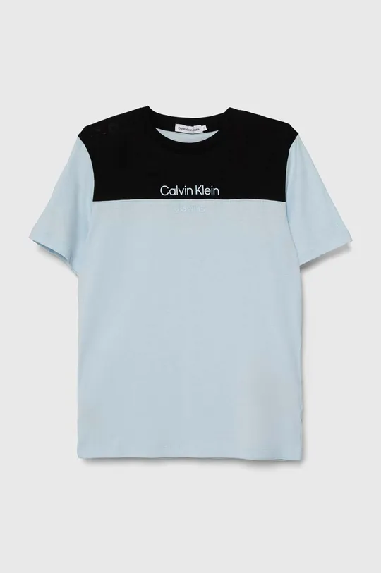 голубой Детская хлопковая футболка Calvin Klein Jeans Для мальчиков