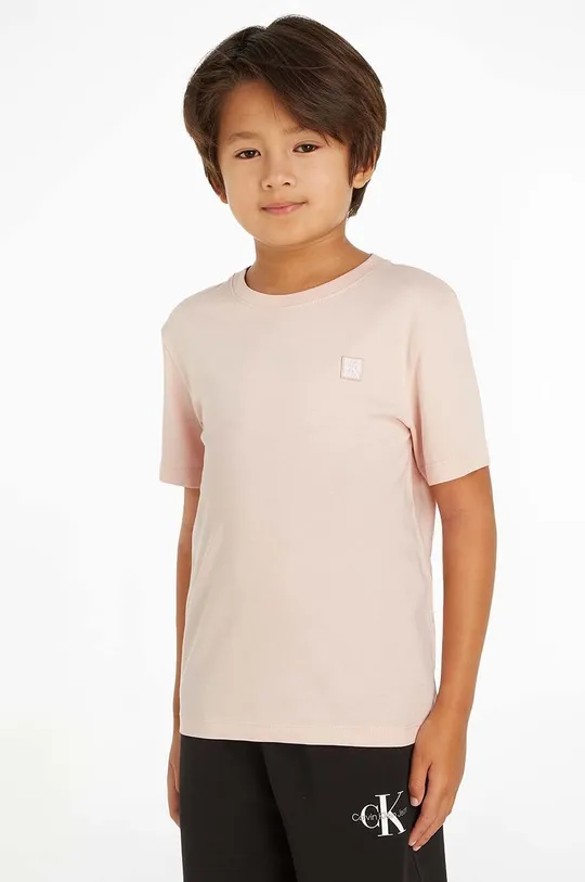 béžová Detské bavlnené tričko Calvin Klein Jeans Chlapčenský