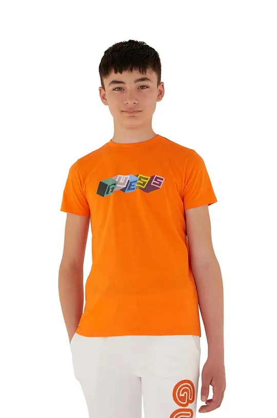 оранжевый Детская хлопковая футболка Guess Для мальчиков