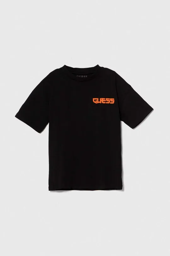 Otroška bombažna kratka majica Guess črna