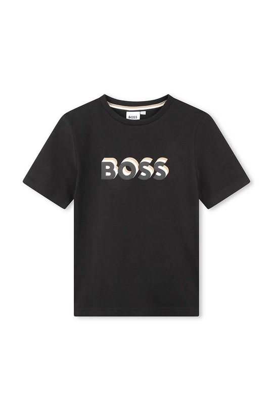 czarny BOSS t-shirt bawełniany dziecięcy Chłopięcy