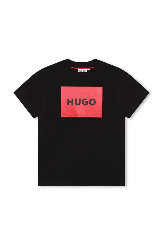 μαύρο Παιδικό βαμβακερό μπλουζάκι HUGO Για αγόρια