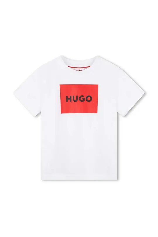 белый Детская хлопковая футболка HUGO Для мальчиков