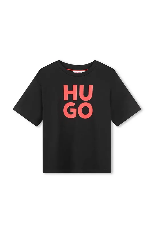 чёрный Детская хлопковая футболка HUGO Для мальчиков