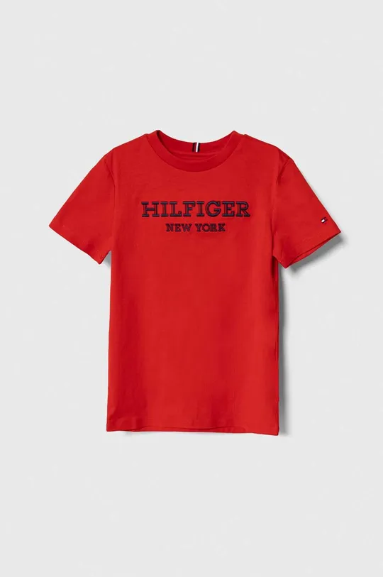 rdeča Otroška bombažna kratka majica Tommy Hilfiger Fantovski