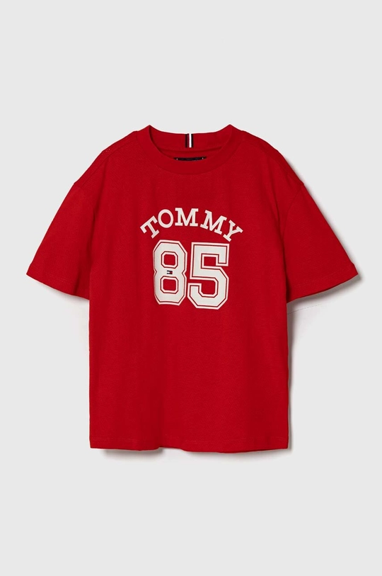 czerwony Tommy Hilfiger t-shirt bawełniany dziecięcy Chłopięcy