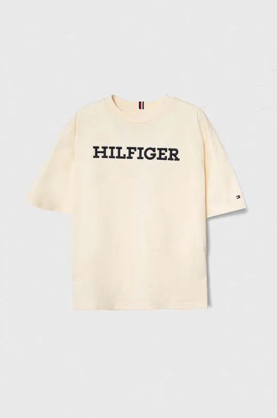 бежевый Детская хлопковая футболка Tommy Hilfiger Для мальчиков