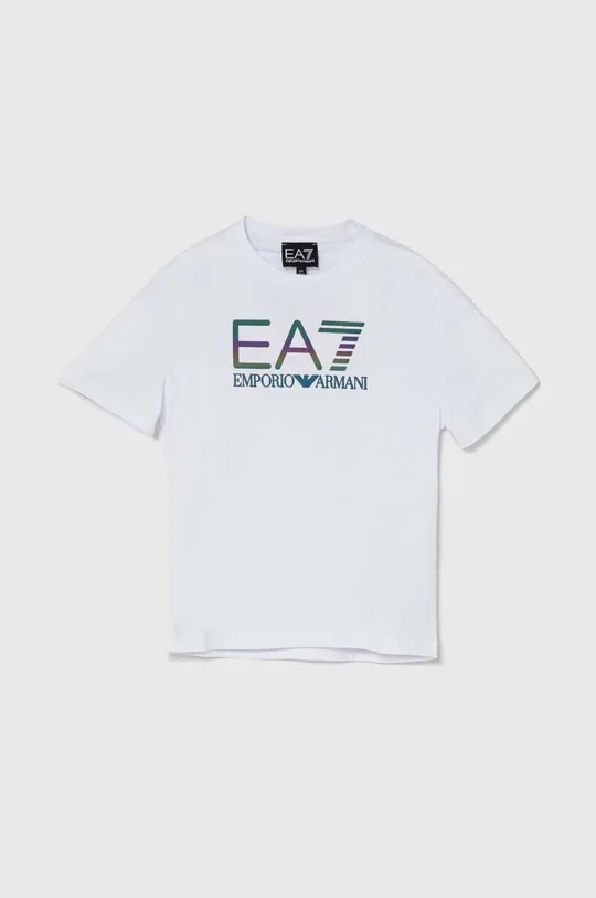 biela Detské bavlnené tričko EA7 Emporio Armani Chlapčenský