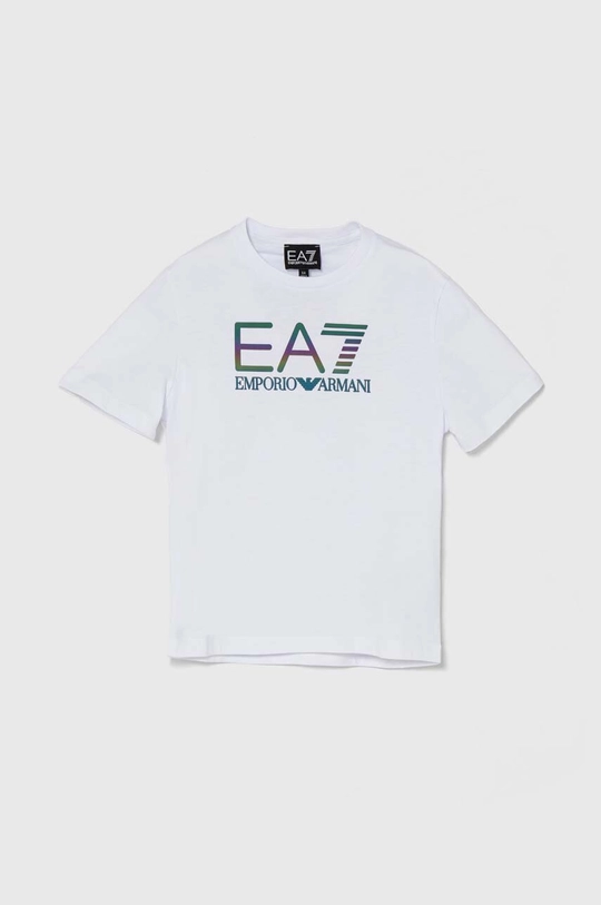 biały EA7 Emporio Armani t-shirt bawełniany dziecięcy Chłopięcy