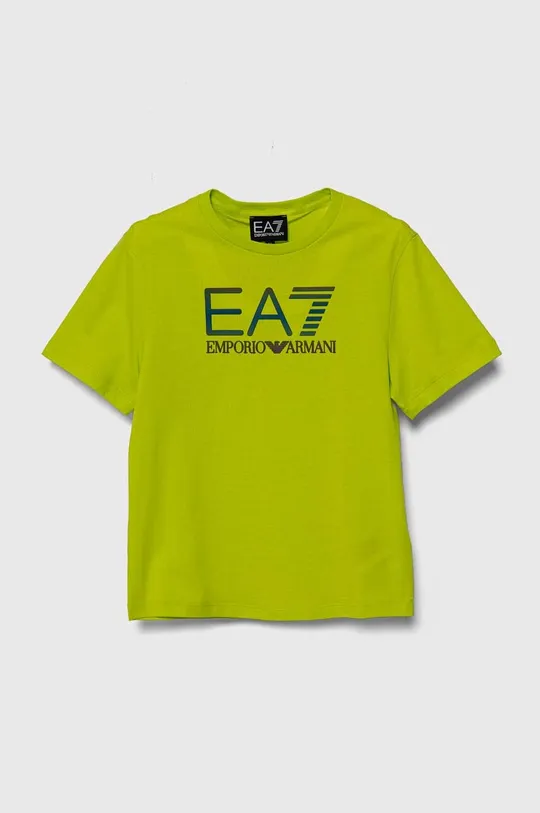 зелёный Детская хлопковая футболка EA7 Emporio Armani Для мальчиков