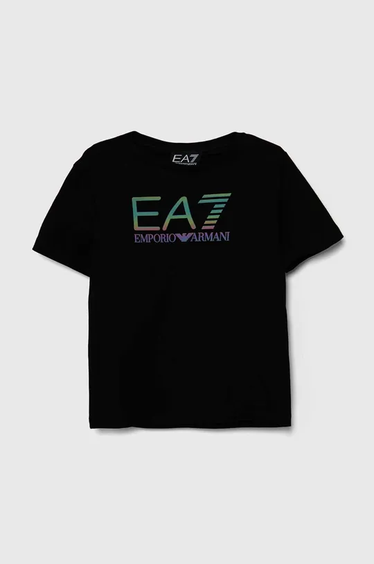 czarny EA7 Emporio Armani t-shirt bawełniany dziecięcy Chłopięcy