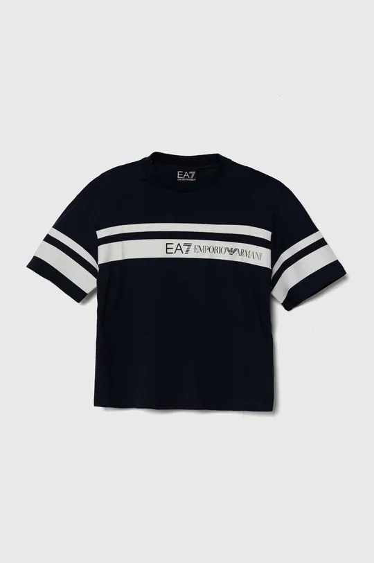 granatowy EA7 Emporio Armani t-shirt bawełniany dziecięcy Chłopięcy