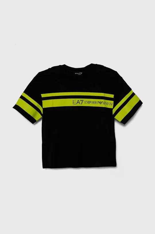 čierna Detské bavlnené tričko EA7 Emporio Armani Chlapčenský