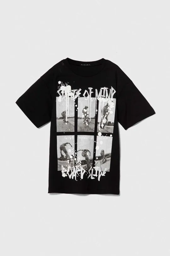 czarny Sisley t-shirt bawełniany dziecięcy Chłopięcy