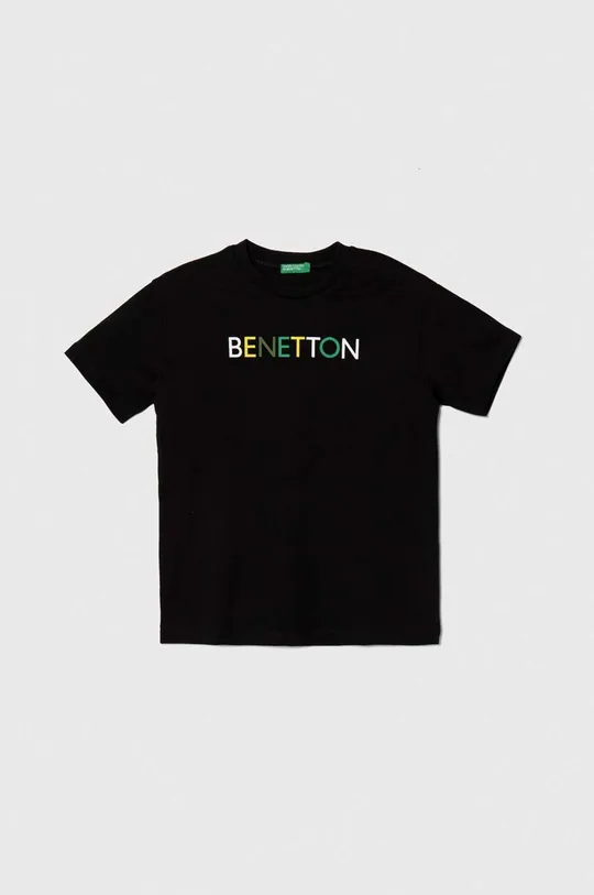 чорний Дитяча бавовняна футболка United Colors of Benetton Для хлопчиків