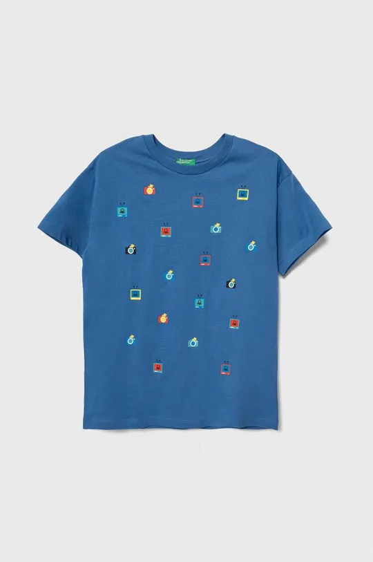 niebieski United Colors of Benetton t-shirt bawełniany dziecięcy Chłopięcy