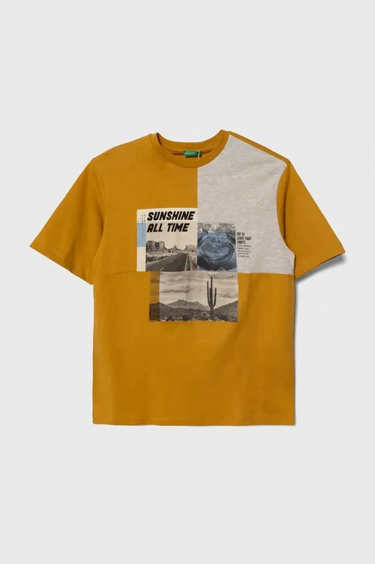 rumena Otroška bombažna kratka majica United Colors of Benetton Fantovski