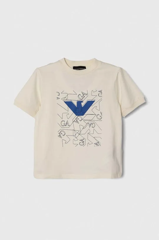 beżowy Emporio Armani t-shirt bawełniany dziecięcy Chłopięcy
