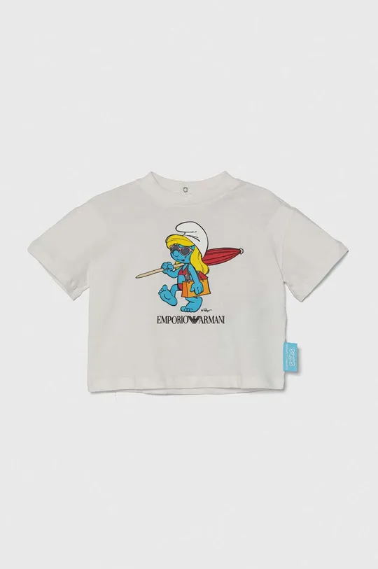 biały Emporio Armani t-shirt bawełniany niemowlęcy x The Smurfs Chłopięcy