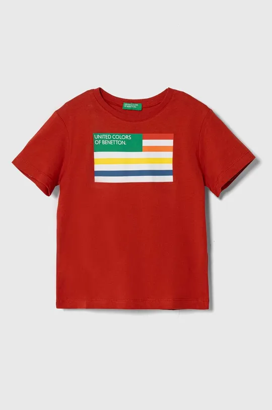 czerwony United Colors of Benetton t-shirt bawełniany dziecięcy Chłopięcy