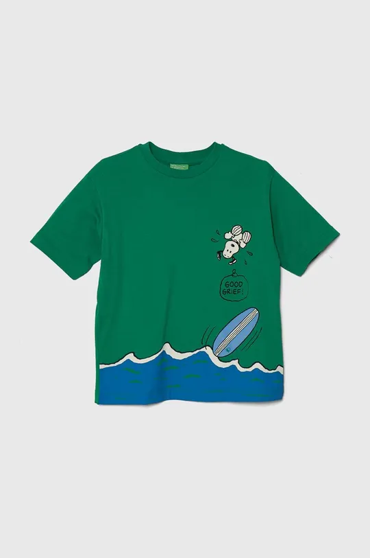 зелёный Детская хлопковая футболка United Colors of Benetton X Peanuts Для мальчиков