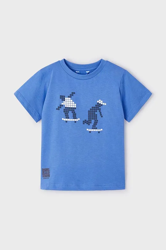 modrá Detské bavlnené tričko Mayoral s QR kódom do hry Chlapčenský