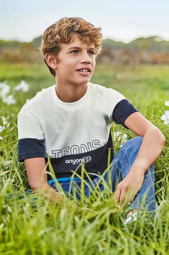 niebieski Mayoral t-shirt bawełniany dziecięcy Chłopięcy